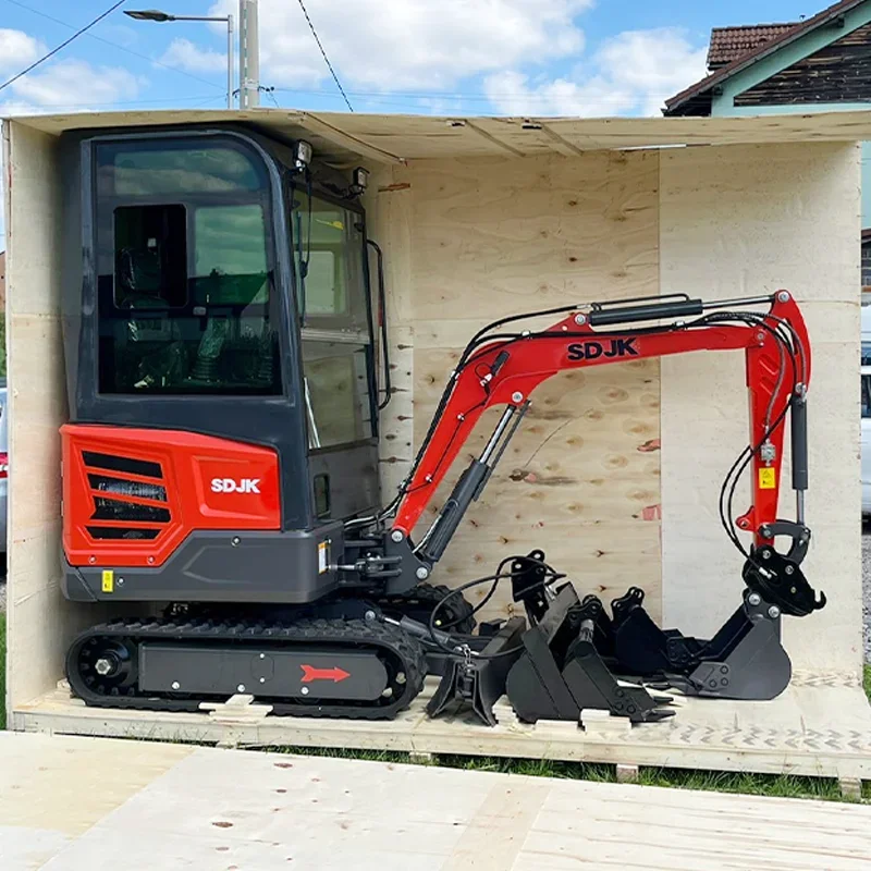 Mini excavadora de cabina cerrada 1-2 toneladas en caja de transporte
