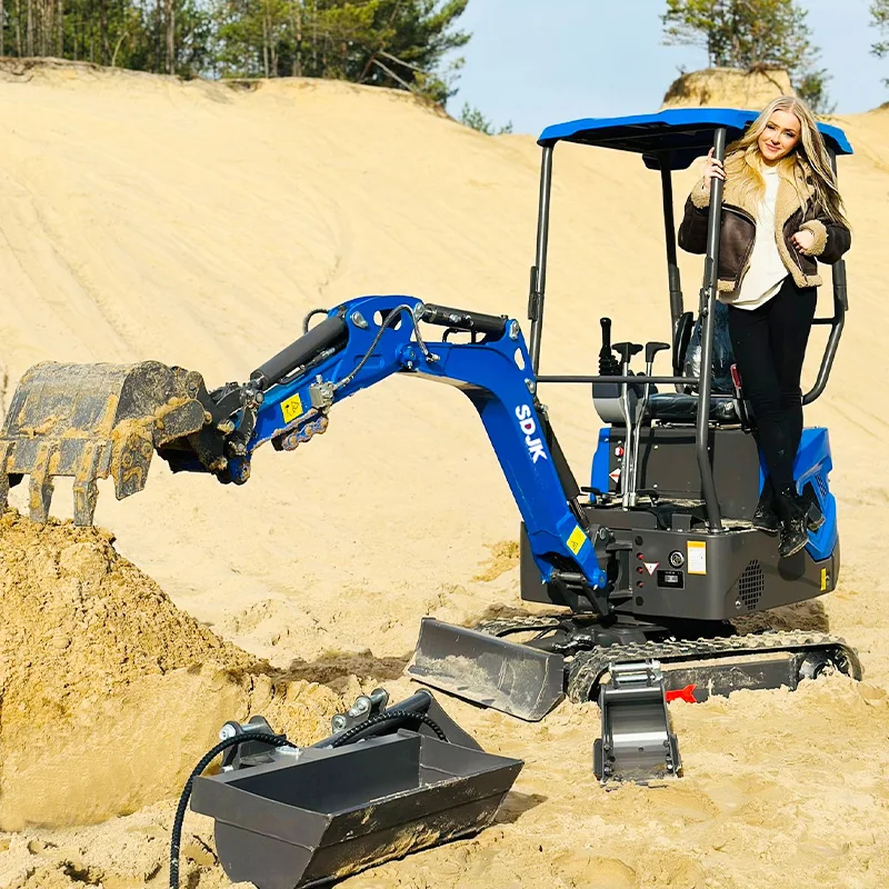 Mini excavadora trabajando sobre arena