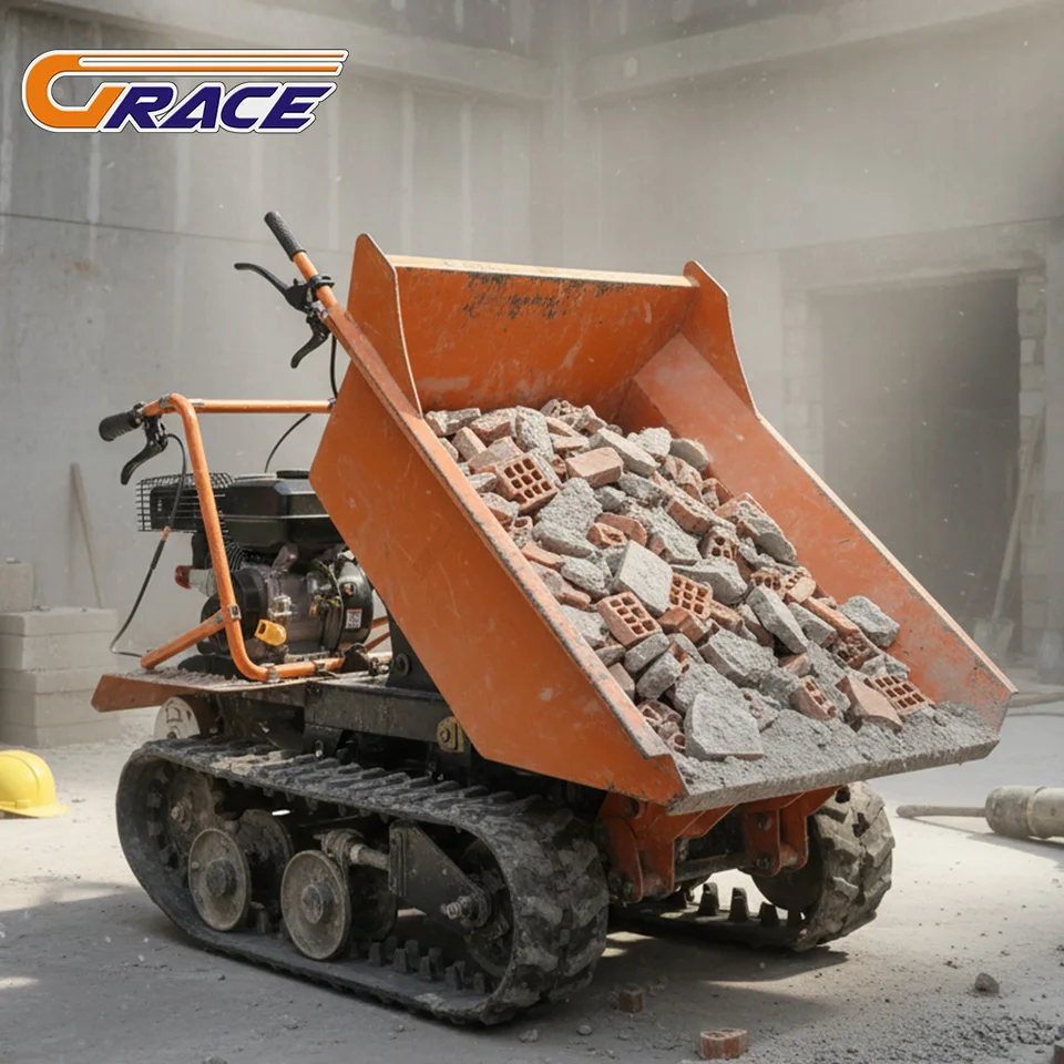 Mini Dumper Track 2025 cargando escombros en obra