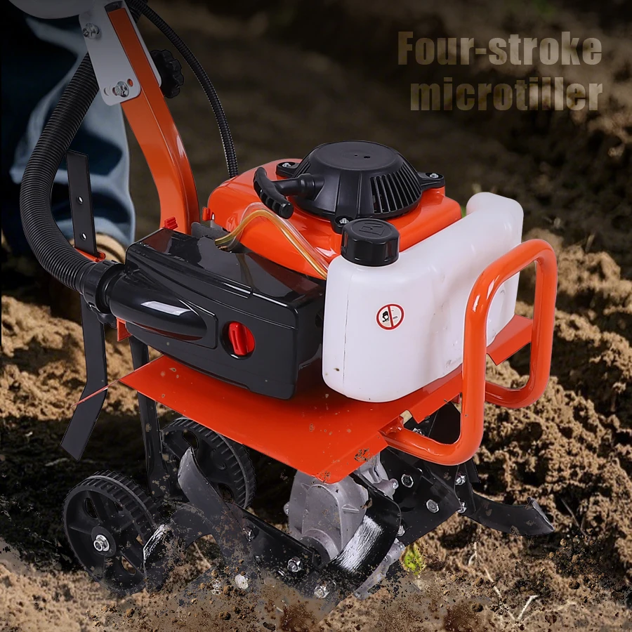 Rotocultor en uso en pequeño huerto